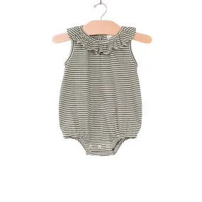 Charcoal Striped Frill Collar Romper