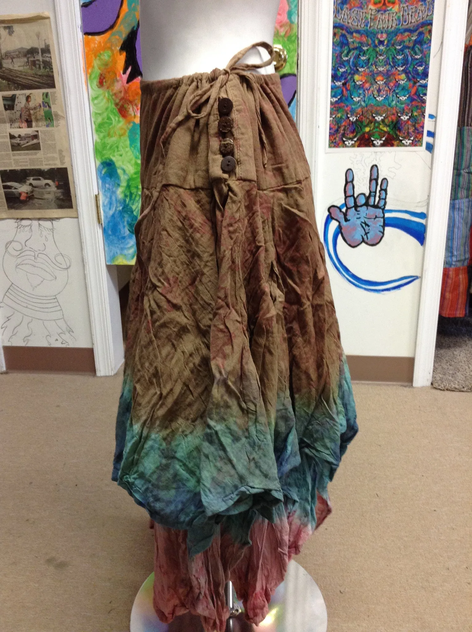 Cotton Tie Dye Button Pixie Skirt