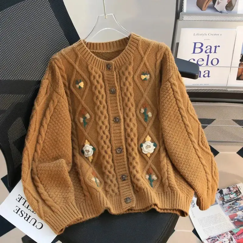 Crochet Knit Thickened Cardigan