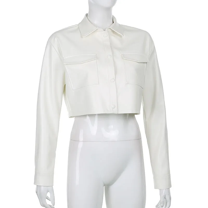 Cropped Faux Leather Bomber Jacket