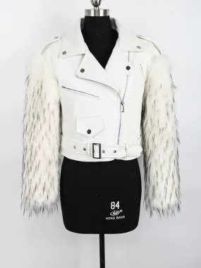 Cropped Motorcycle Faux Leather & Fur Jacket