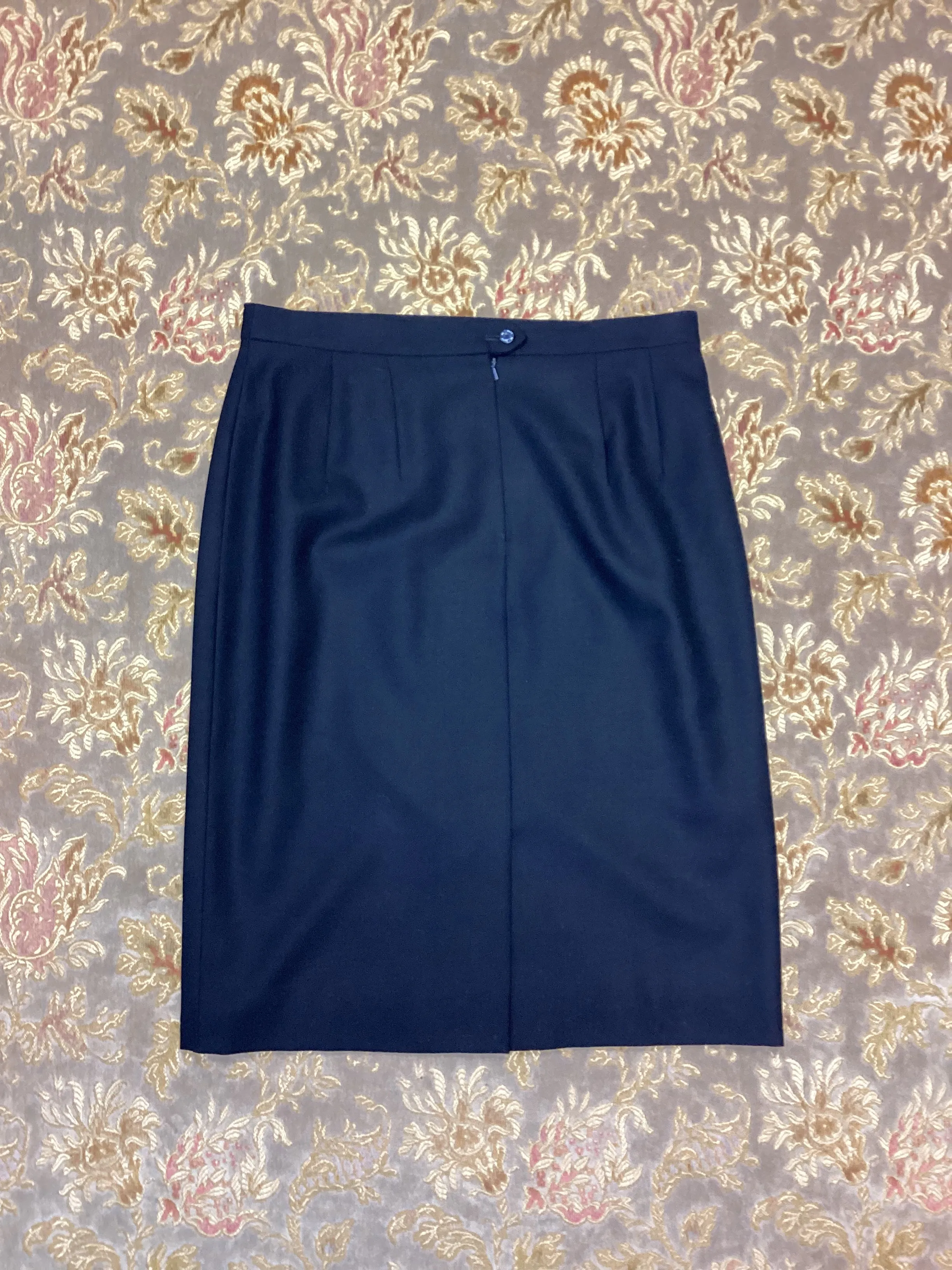 DAKS Signature Vintage Navy Blue Pure Wool Pencil Skirt Size 18