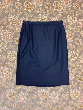 DAKS Signature Vintage Navy Blue Pure Wool Pencil Skirt Size 18