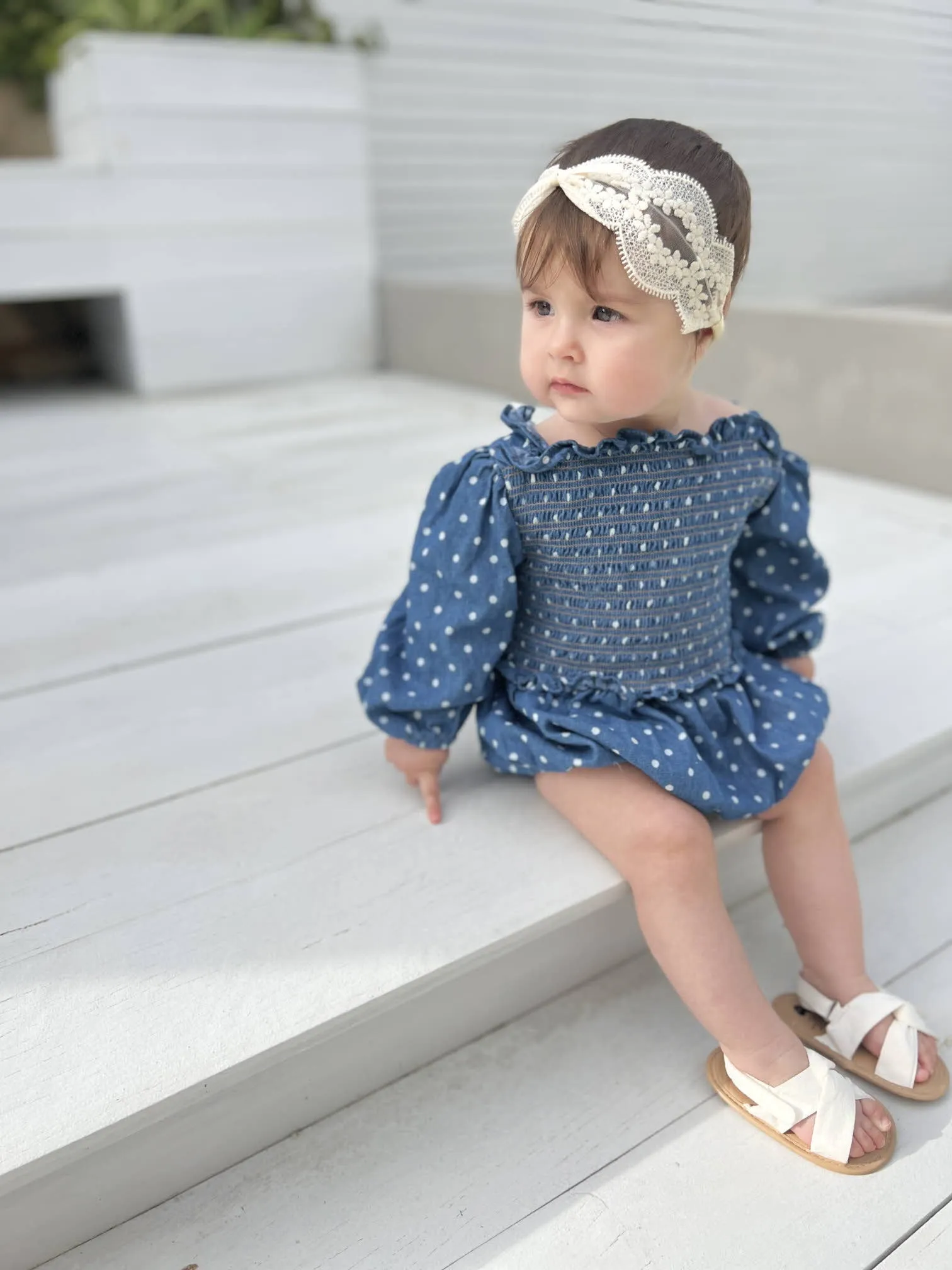 Denim Smock Romper_ 2 Colours