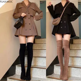 Elume - Hot New Mini Blazer Elegant Office Dress, Double Breasted Long Sleeve