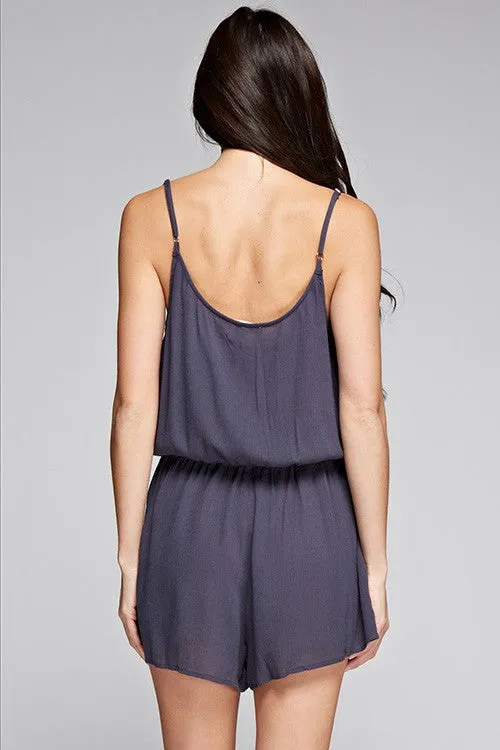 Embroidered Spaghetti Strap Romper