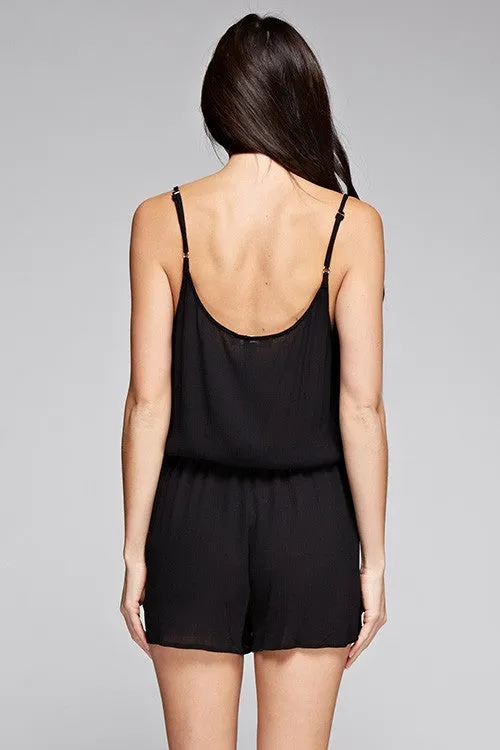 Embroidered Spaghetti Strap Romper