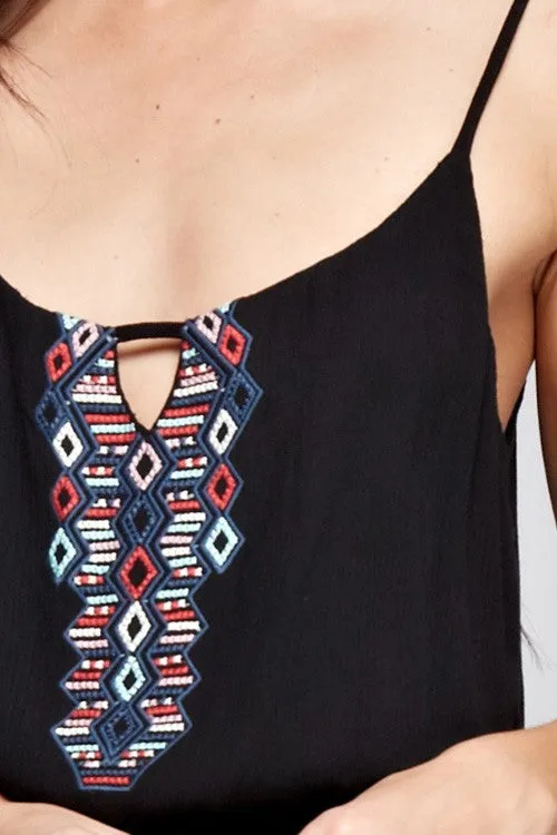 Embroidered Spaghetti Strap Romper