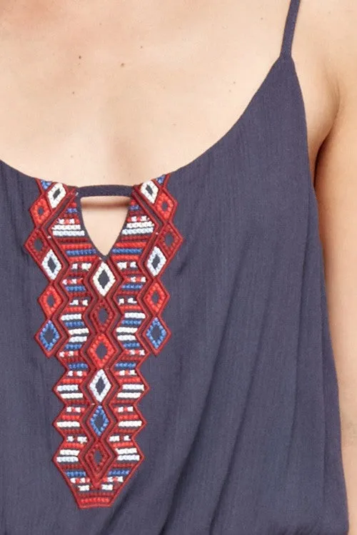 Embroidered Spaghetti Strap Romper