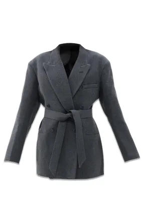 Exaggerated Recycled Wool-blend Tux Blazer Grey