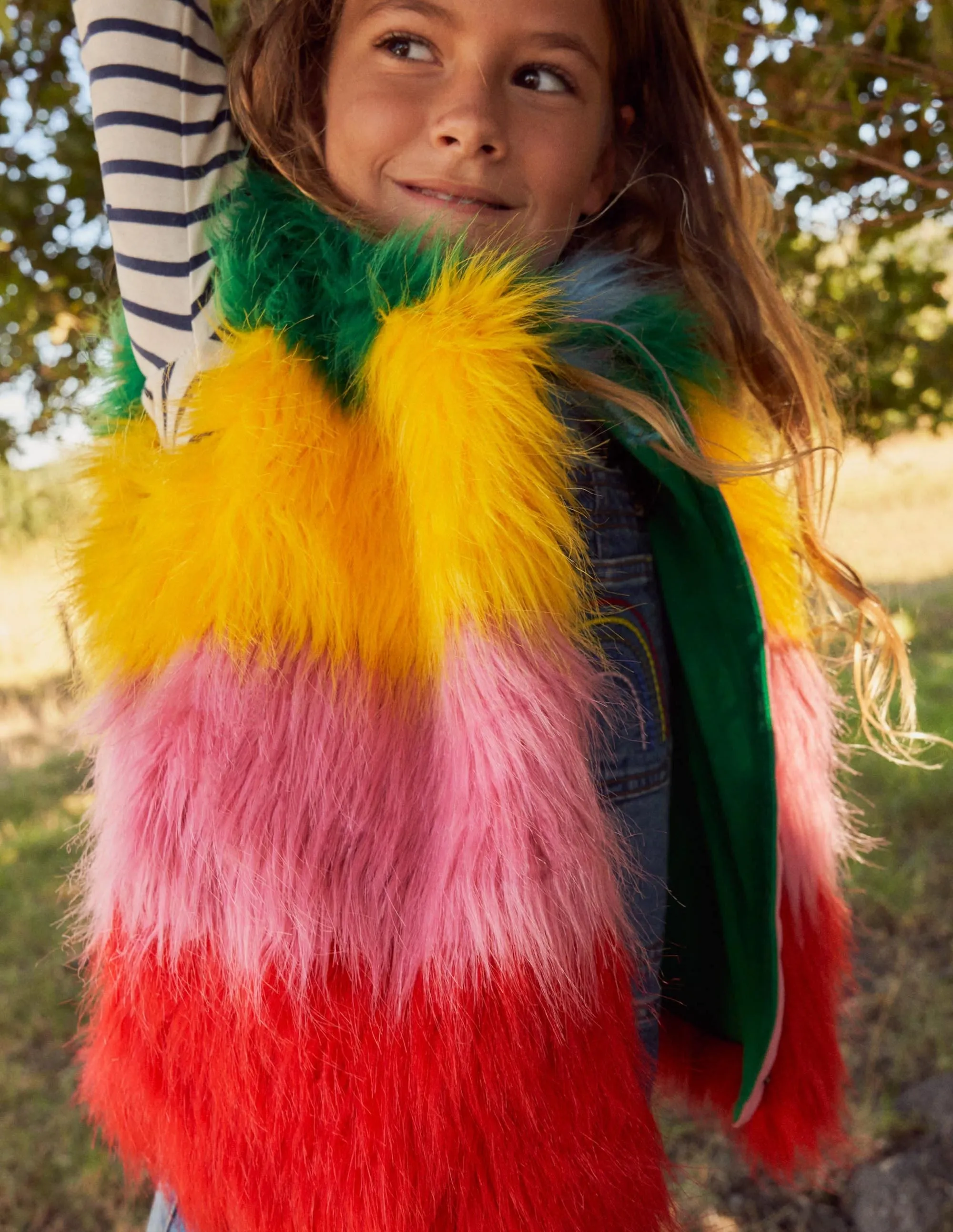 Faux Fur Gilet-Multi Rainbow