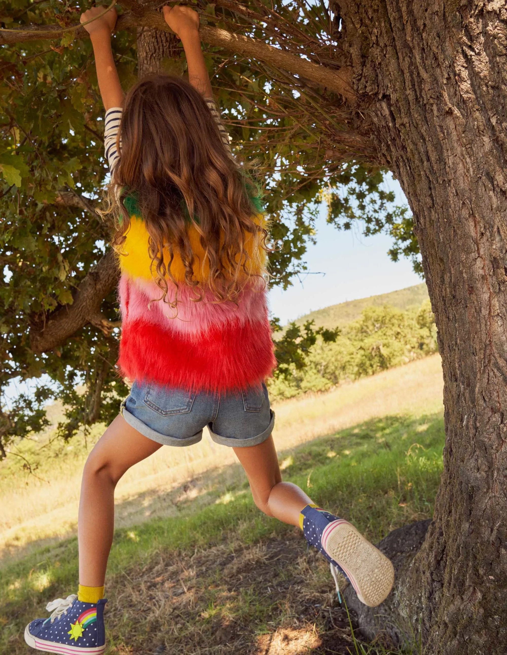 Faux Fur Gilet-Multi Rainbow