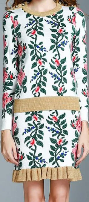 Floral Knit Sweater and Skirt Set