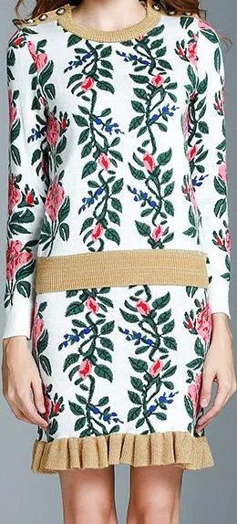 Floral Knit Sweater and Skirt Set
