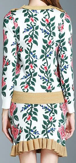 Floral Knit Sweater and Skirt Set