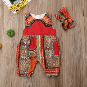 Floral Zigzag Onesie Romper with Headband Outfit