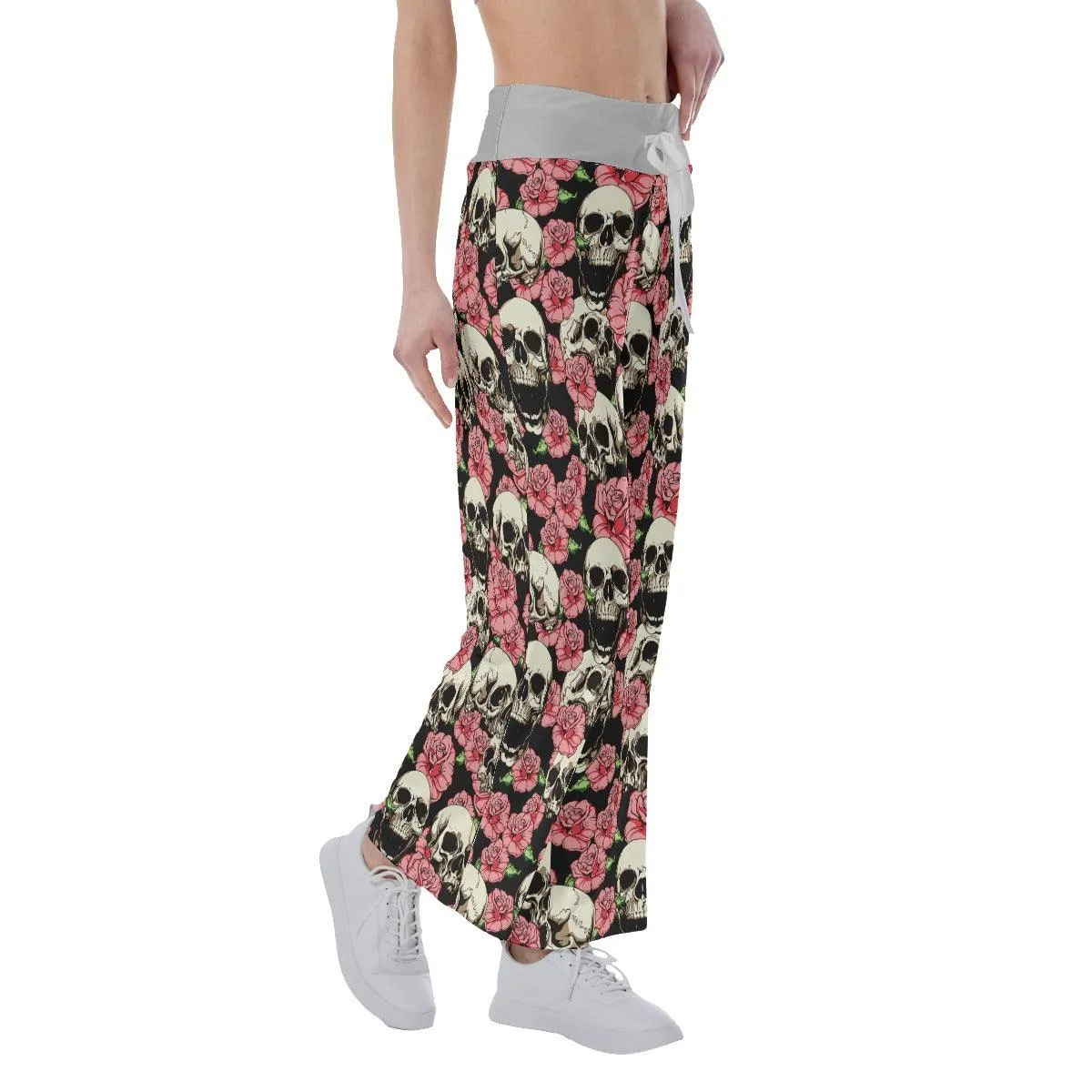 Flower Skull High-waisted Straight-leg Trousers
