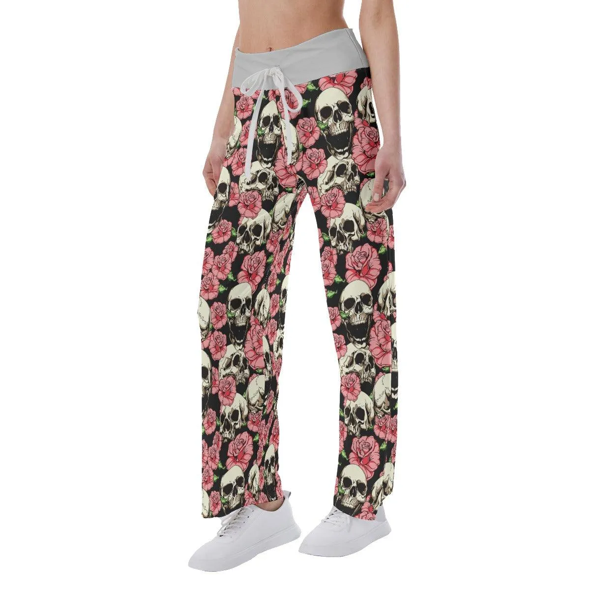 Flower Skull High-waisted Straight-leg Trousers