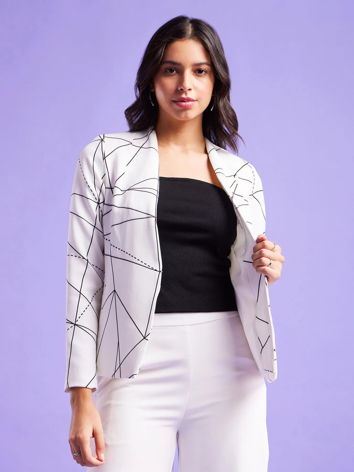 Geometric Print Blazer And Trouser Co-ord - White