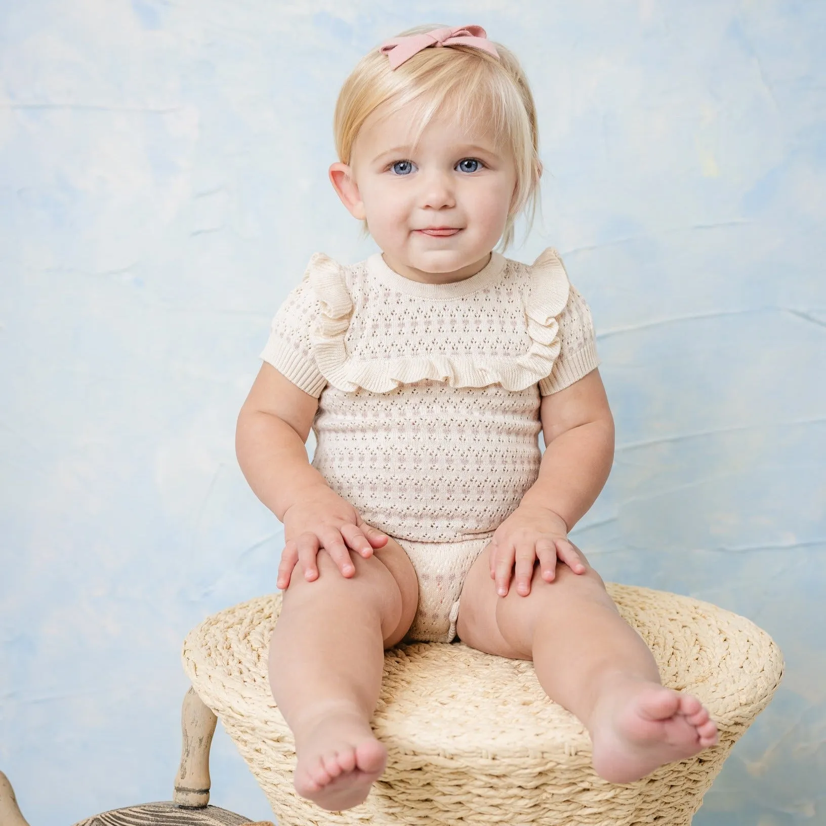 Girls Pointelle Jacquard Knit Romper