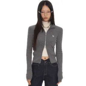 Gray Classic Logo Knit Cardigan