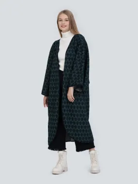 Green Geometrical Knit Batwing Kimono