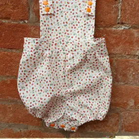Handmade baby romper to fit 6 months upwards, 100%  cotton strawberry print.