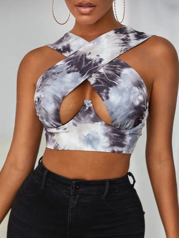 Hollow Out Cross Halter Wrap Tops
