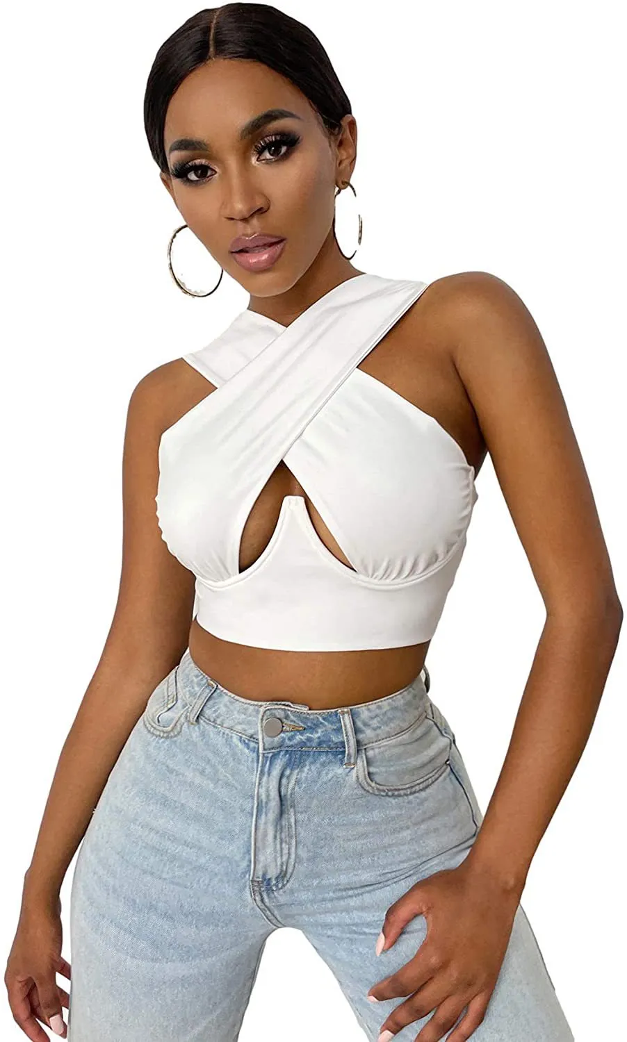 Hollow Out Cross Halter Wrap Tops