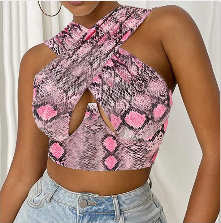 Hollow Out Cross Halter Wrap Tops