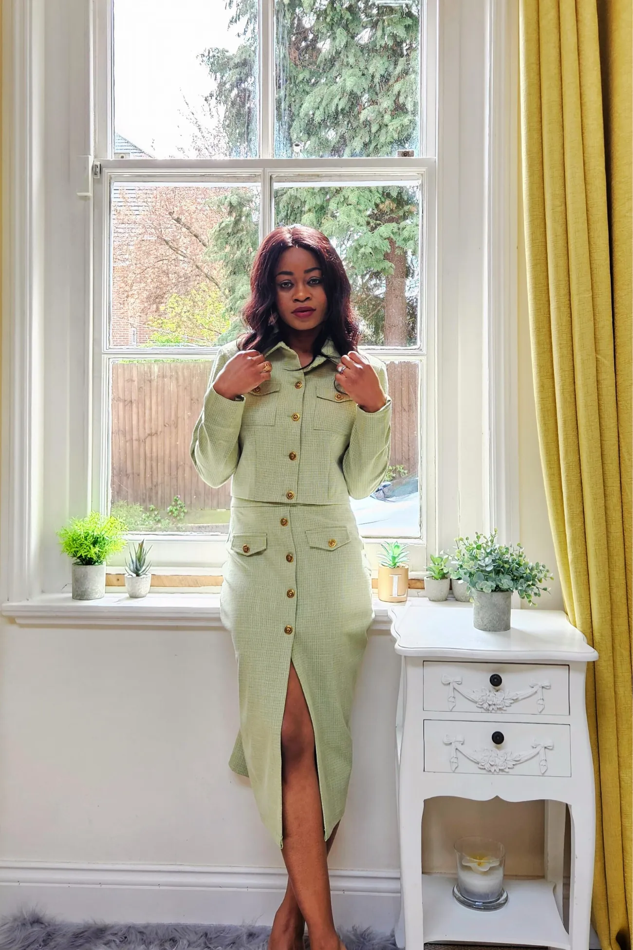 Houndstooth Cropped Jacket and Pencil Skirt set (Jackie Suit)