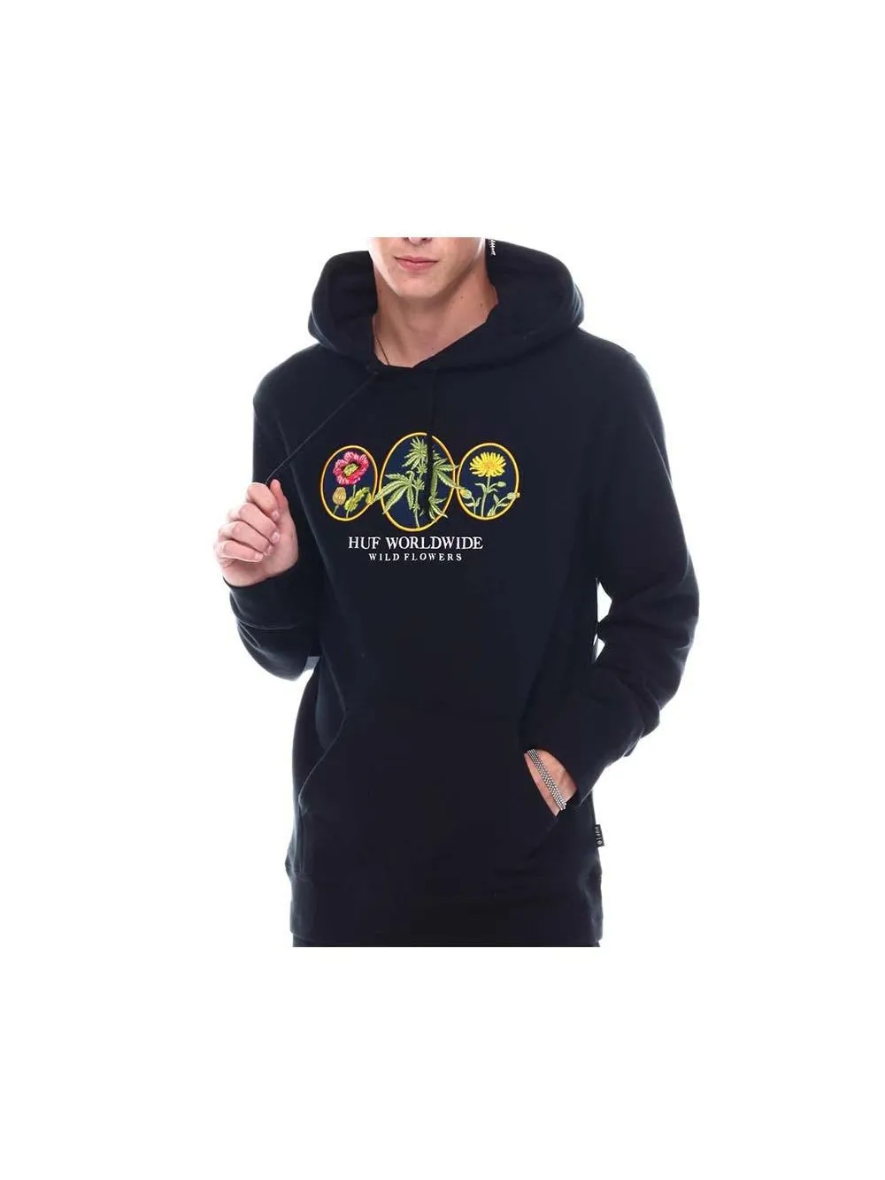 Huf Worldwide Flowers 2  Pullover Hoodie Black PF00282