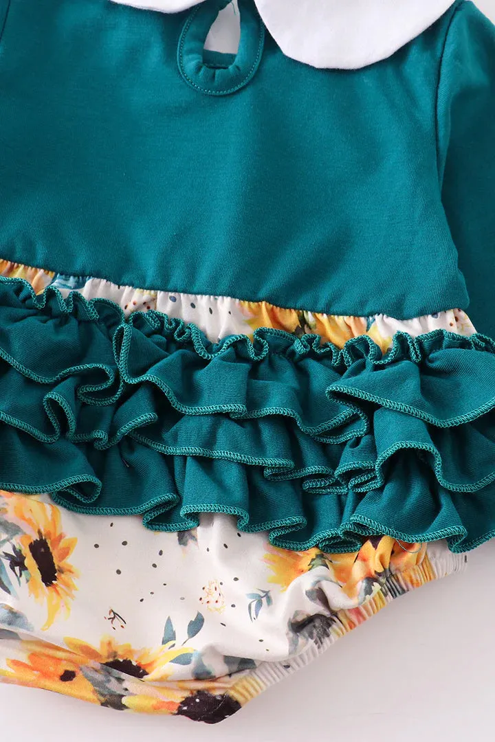 Hunter Green Floral Ruffle Bubble