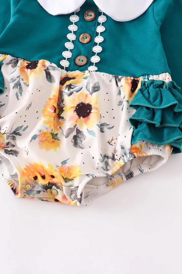 Hunter Green Floral Ruffle Bubble