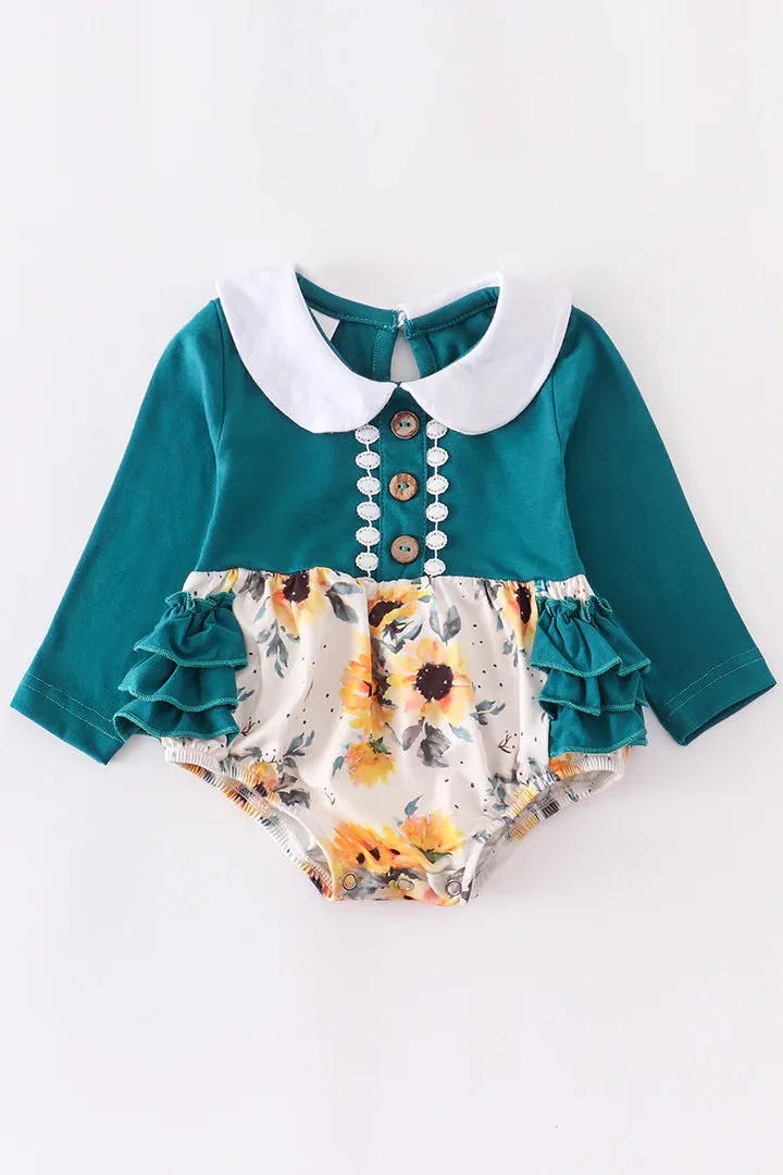 Hunter Green Floral Ruffle Bubble