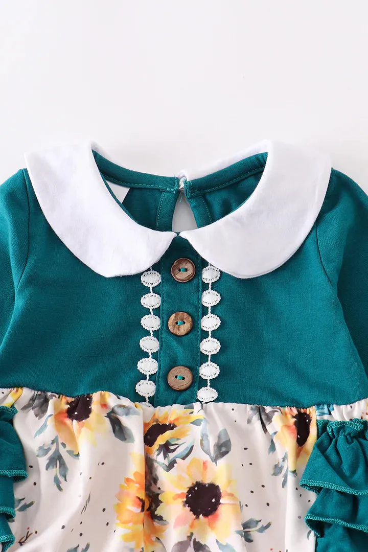 Hunter Green Floral Ruffle Bubble