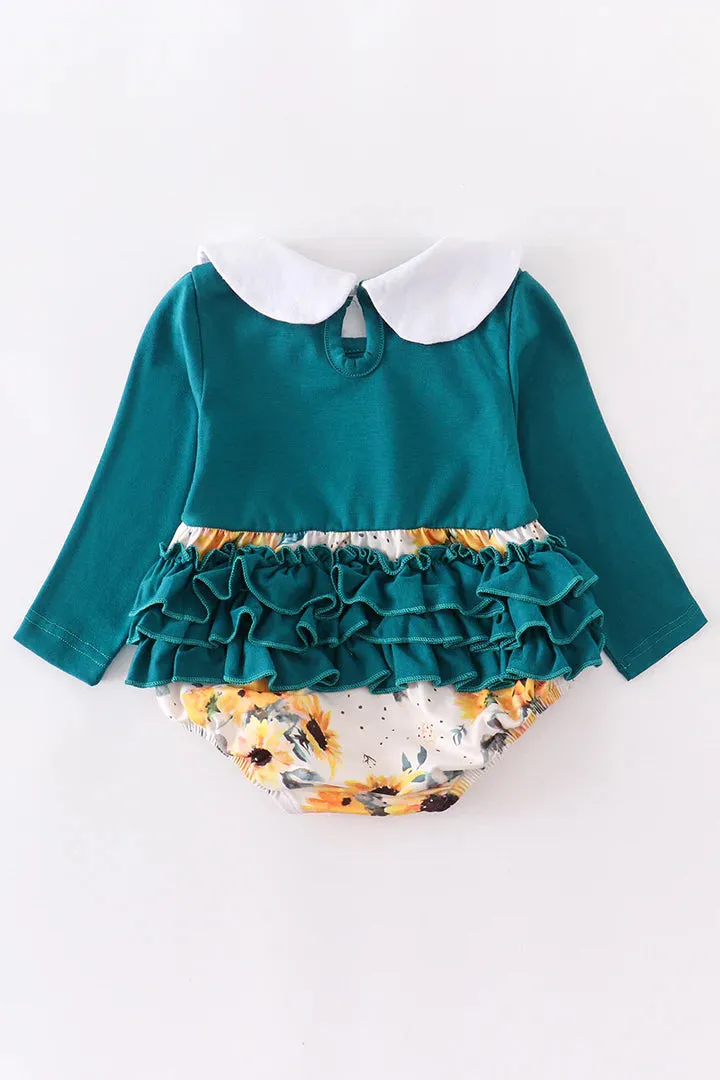 Hunter Green Floral Ruffle Bubble