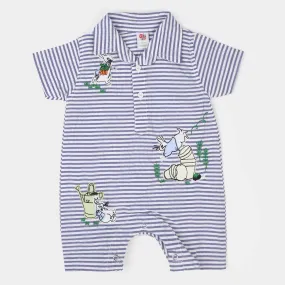 Infant Boys Woven Cotton Romper Rabbit - White