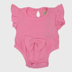 Infant Girls Knitted Romper Big Bow - Pink