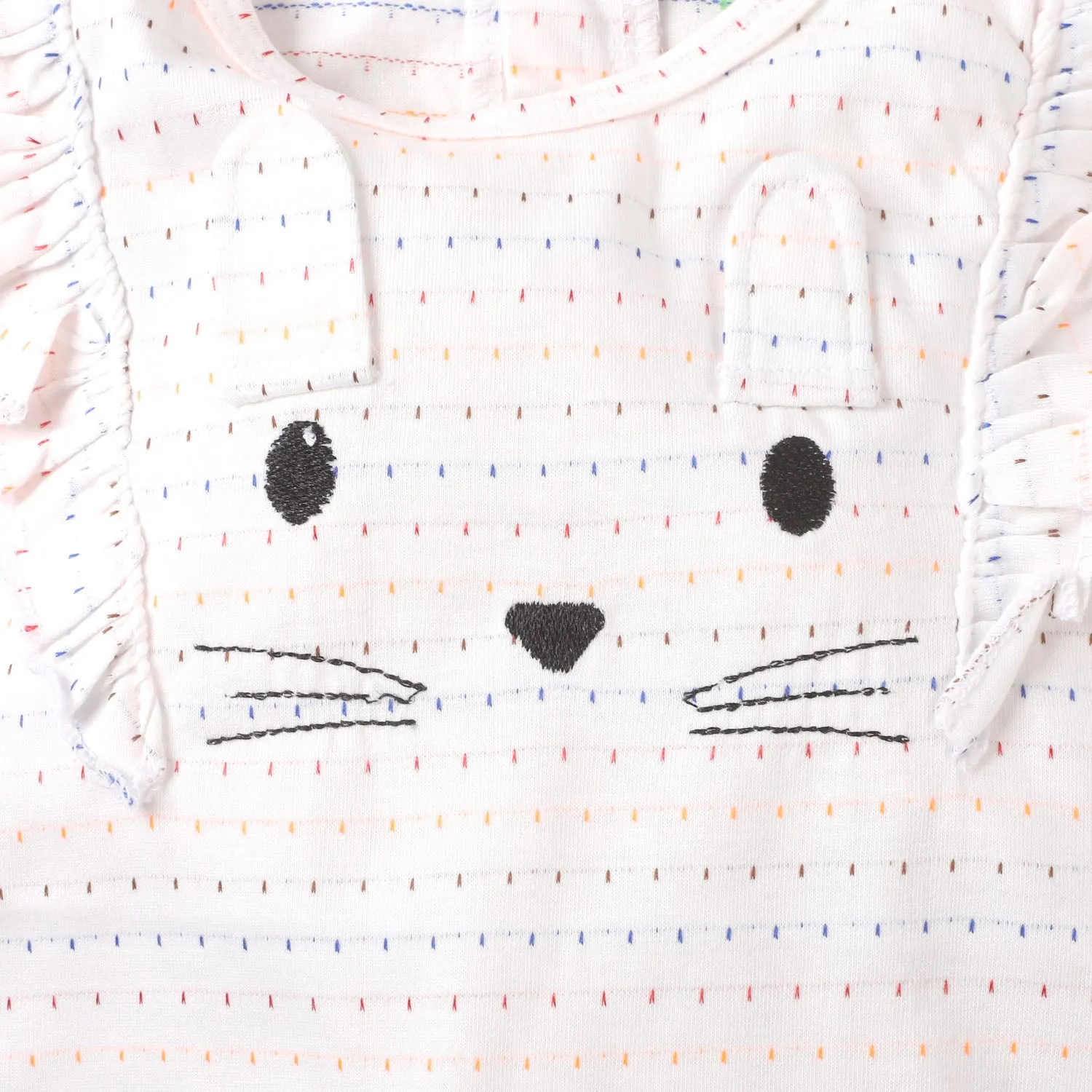 Infant Girls Knitted Romper Bunny Face  - Peach Melba