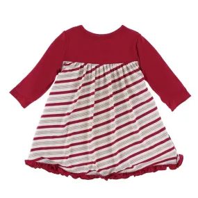 KicKee Pants - Holiday Classic Print Long Sleeve Swing Dress in Rose Gold Candy Cane Stripe