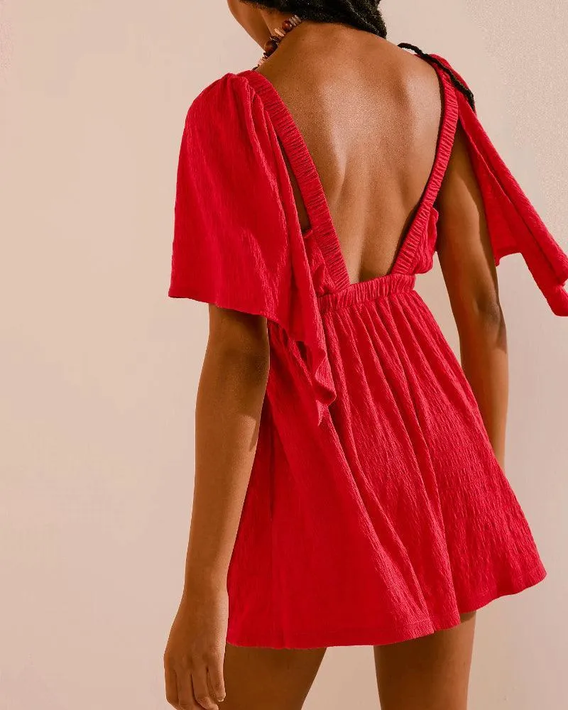 Ladies Jumpsuit Solid Color V-Neckline Romper SKJ323