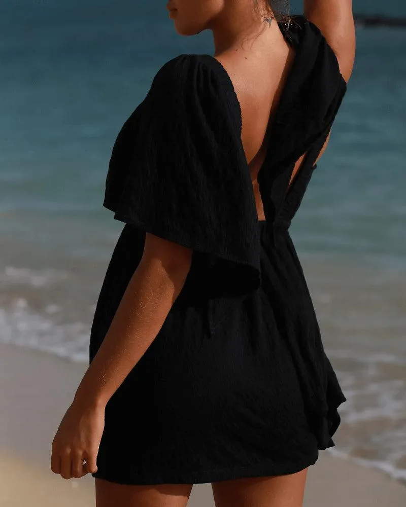 Ladies Jumpsuit Solid Color V-Neckline Romper SKJ323