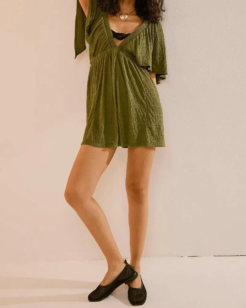 Ladies Jumpsuit Solid Color V-Neckline Romper SKJ323