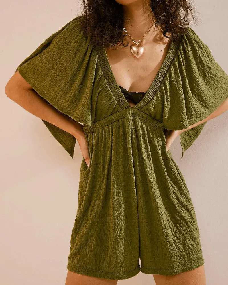 Ladies Jumpsuit Solid Color V-Neckline Romper SKJ323