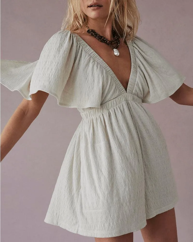Ladies Jumpsuit Solid Color V-Neckline Romper SKJ323