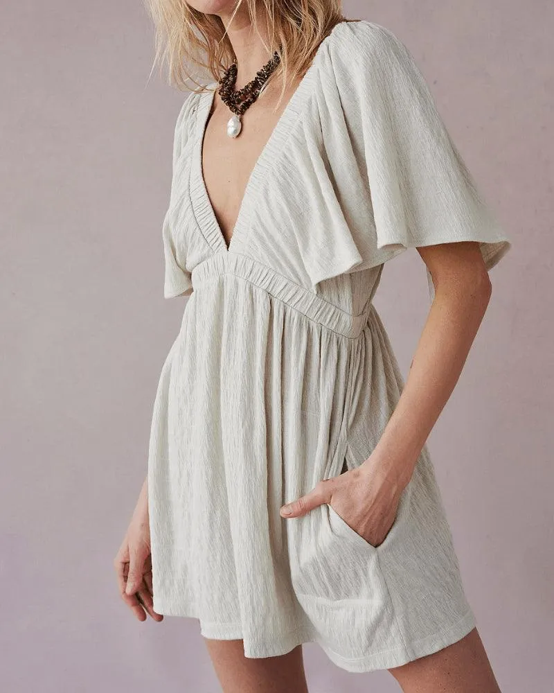 Ladies Jumpsuit Solid Color V-Neckline Romper SKJ323