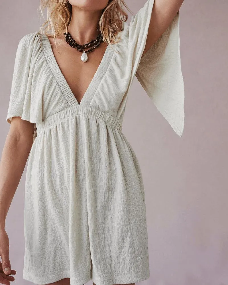 Ladies Jumpsuit Solid Color V-Neckline Romper SKJ323