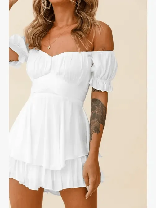Ladies Puff Sleeves Off Shoulder Daily Romper GQSG