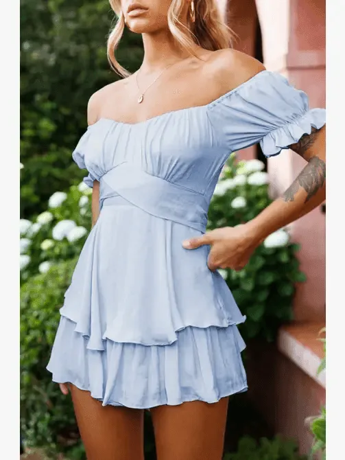 Ladies Puff Sleeves Off Shoulder Daily Romper GQSG